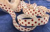 R8403 16mm Cream-Red Polka Spot Grosgrain Ribbon by Berisfords
