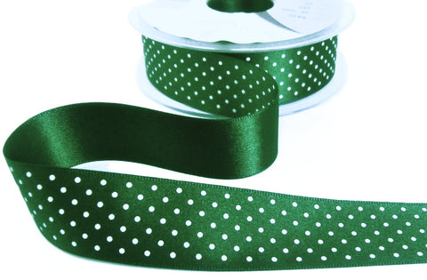 25mm Hunter Green-White Micro Polka Dot Spot Ribbon, Berisfords