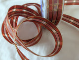 R5648 25mm Rusts, Brown, Sheer & Metallic Gold Geometric Tartan Ribbon