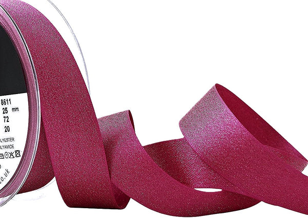 R9537 25mm Shocking Pink-Metallic Gold Glitter Satin Ribbon Berisfords ...