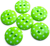 15mm Lime Green & White Polka Dot Glossy 2 Hole Button