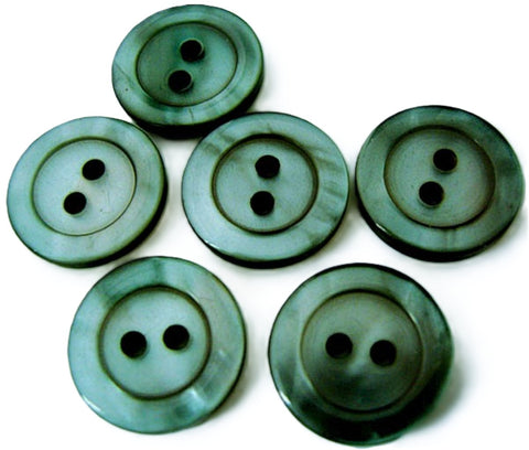 17mm deep teal pearlised polyester 2 Hole Button with a tonal shimmer and raised rim