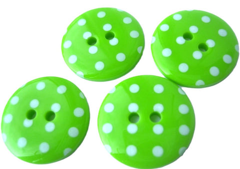 23mm Lime Green & White Polka Dot Glossy 2 Hole Button
