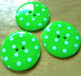 34mm Lime Green & White Gloss Polka Dot-Spotty 2 Hole Button