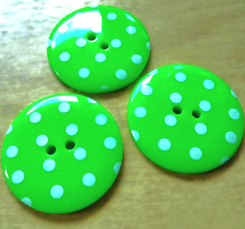 34mm Lime Green & White Gloss Polka Dot-Spotty 2 Hole Button