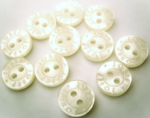 9mm Bridal White Lettered Rim Pearlised Polyester 2 Hole Button