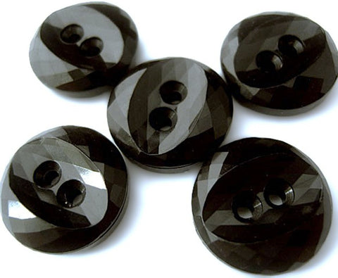 18mm Black Chunky Gloss Sectional Faceted Finish 2 Hole Button