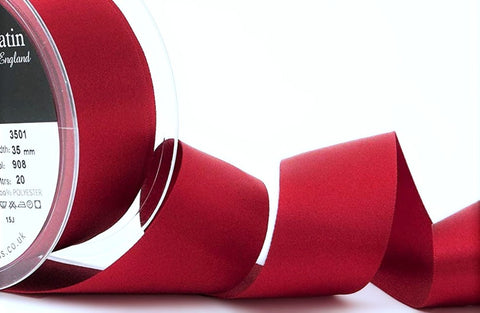 35mm Scarlet Berry Double Satin Ribbon | Berisfords 908
