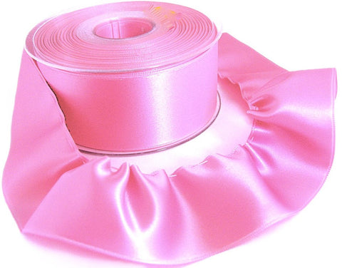 40mm Pale Hot Pink Double Satin Ribbon with a Gather Stitch Edge