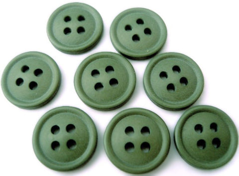 13mm misty leaf‑green soft‑sheen 4 hole button with convex centre and rounded rim.