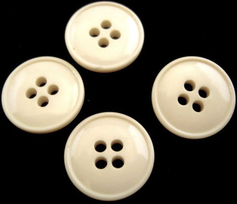  18mm cream 4 hole button with a high gloss centre and ringed rim.