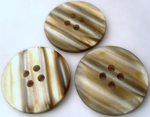 25mm tonal brown 4‑hole polyester button with a vivid pearlised shimmer