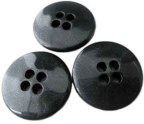26mm Black High Gloss Nylon 4 Hole Button with Subtle Glitter Shimmer