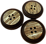 28mm Gold Textured Metallic Effect 4 Hole Button with a Brown Rim