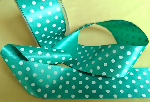 50mm Parakeet Green Polka Dot Print Satin Ribbon | Berisfords