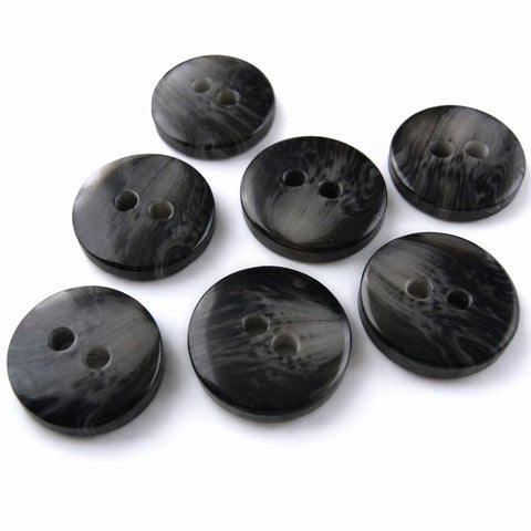 15mm Black and Greys Gloss Polyester 2 Hole Button