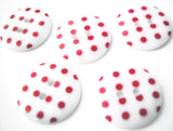 B0114 34mm White and Red Polka Dot Spoty Gloss 2 Hole Button