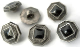 B1141 14mm Silver Metallic Effect-Faux Black Onyx Centre Shank Button