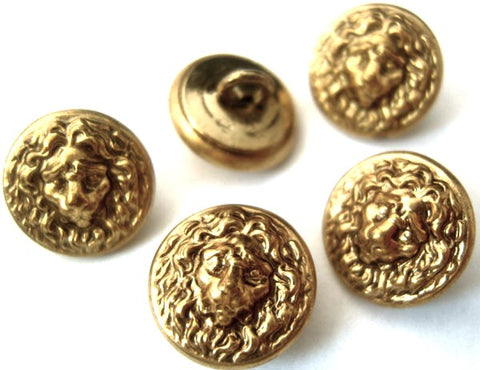 B1146L 14mm Brass Metal Alloy Shank Button, Lion Face Design