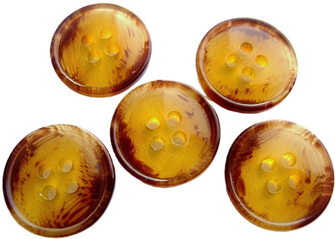18mm Amber & Brown High Gloss Semi Translucent 4 Hole Button
