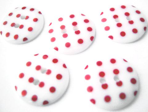 B13160 18mm White and Red Polka Dot Glossy 2 Hole Button