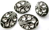 B13608 21mm Black-Diamante Jewel Oval Flower Shank Button