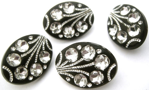 B14406 15mm Black-Diamante Jewel Oval Flower Shank Button