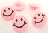 B15192 15mm Pink-Black Smiley Face Matt Novelty Childrens Shank Button