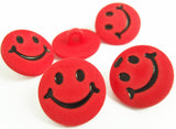 B15197 15mm Red-Black Smiley Face Matt Novelty Childrens Shank Button