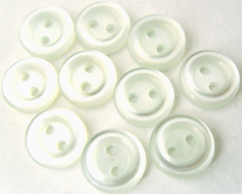 B1544 10mm Ice Aqua Pearlised Polyester Rounded Rim 2 Hole Button