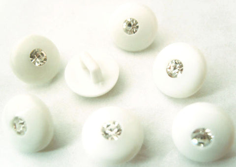 B2728 11mm White Domed Gloss Shank button with Diamante Centre Jewel
