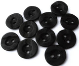 11.5mm Black Soft Sheen Polyester Two Hole Button featuring a dinked centre and ripple rim, ideal for sewing, dressmaking, and garment detailing.
