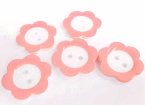 B5303 11mm Pink-White High Gloss Daisy Flower Shape 2 Hole Button