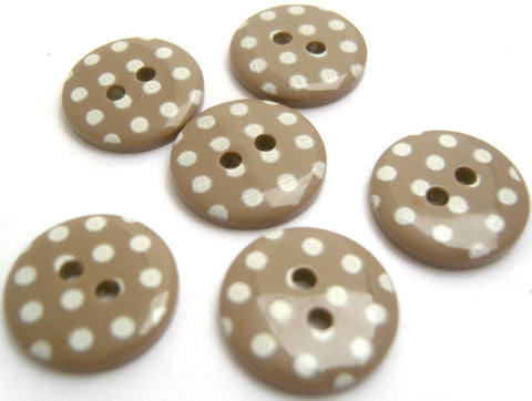 B7163 15mm Beige Grey and White Polka Dot Glossy 2 Hole Button