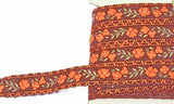 FT072 16mm Brown-Orange-Petrol Vintage Embroidered Flower Braid Trim