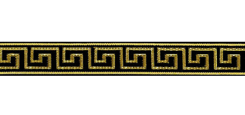 FT344 25mm Black-Metallic Gold Greek Key Band Braid Trimming