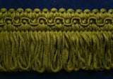 FT769 38mm Moss Green Looped Fringe on a Decorated Braid