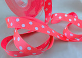 R8768 16mm Fluorescent Pink Polka Dot Spotty Grosgrain Ribbon, Berisfords