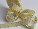 Berisfords Ribbon | 25mm Grosgrain | Polka Dot | Lemon & Pink