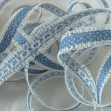 R2380 18mm Blue Cotton Ribbon over a Natural Lace
