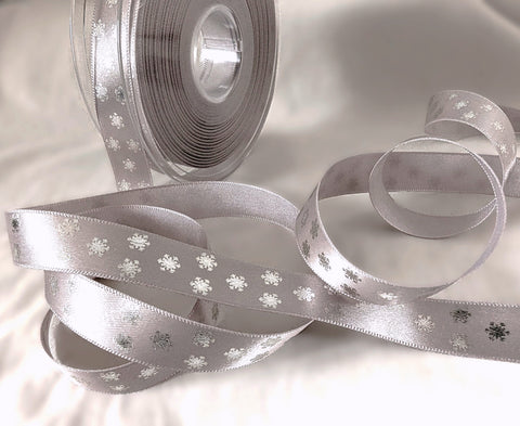 15mm Metal Polka Flake Print Satin Ribbon | Grey & Silver | Berisfords