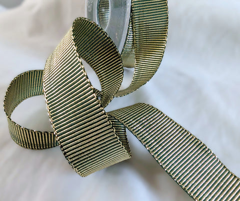 R0327 25mm Hunter Green & Metallic Gold Lurex Grosgrain Ribbon
