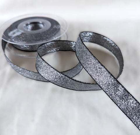 R7712 15mm Silver-Black Metallic Woven Lame Ribbon by Berisfords
