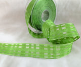 25mm Lime Green Grosgrain & Sheer Check Wire Edge Ribbon | Berisfords