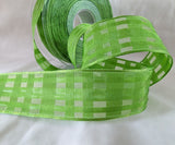 25mm Lime Green Grosgrain & Sheer Check Wire Edge Ribbon | Berisfords
