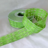 25mm Lime Green Grosgrain & Sheer Check Wire Edge Ribbon | Berisfords