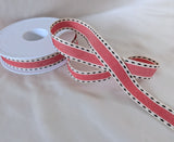 15mm Red, Cream & Black Grosgrain-Stitch Edge Ribbon | Berisfords