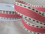 15mm Red, Cream & Black Grosgrain-Stitch Edge Ribbon | Berisfords