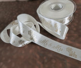 25mm Ivory-Gold Mr & Mrs Wedding Print Satin Ribbon, Berisfords
