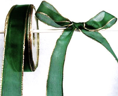 R0067 25mm Green Translucent Ribbon-Metallic Gold Borders-Berisfords ...